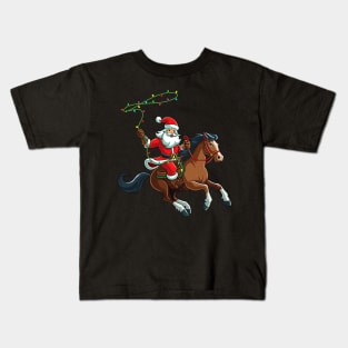 Cowboy Santa Riding A Horse Christmas Funny Kids T-Shirt